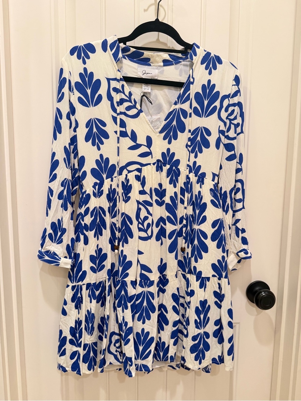 Japna White Mini Dress with Bold Blue Floral Print